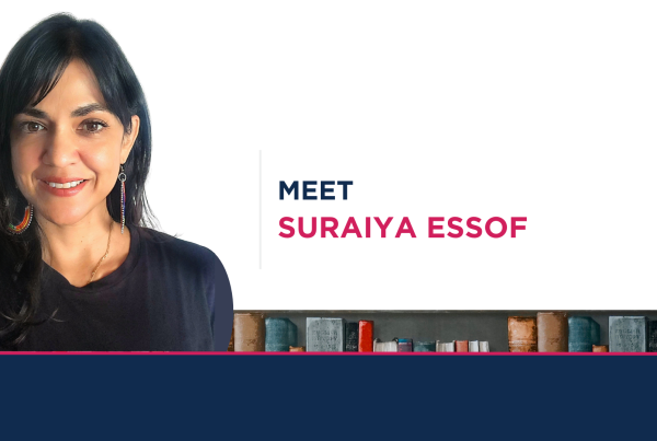 An image of Suraiya smiling with the words "Meet Suraiya Essof" beside her